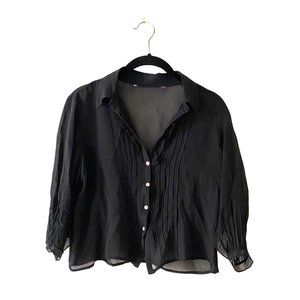 Vintage Silky Sheer Black Blouse (XS)